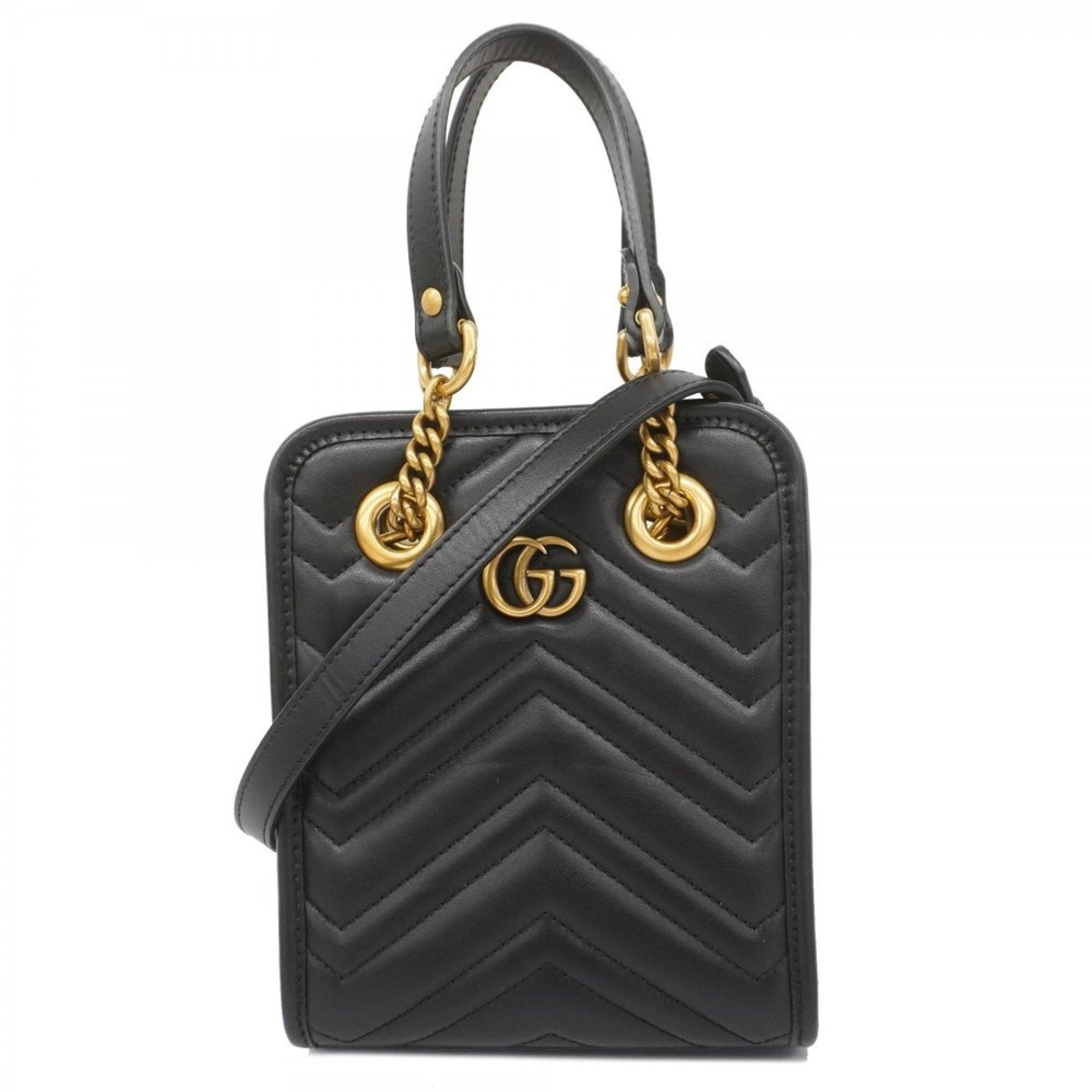 Gucci Black Chevron Quilted Leather Mini Top Handle Bag with Gold Hardware